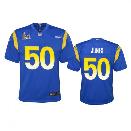 Los Angeles Los Angeles Rams #50 Ernest Jones Youth Super Bowl LVI Patch Game Jersey - Royal Youth