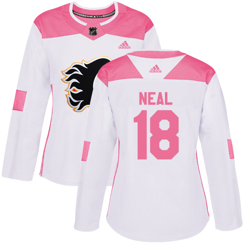 Adidas Calgary Flames #18 James Neal White/Pink Authentic Fashion Women's Stitched Jersey Womens