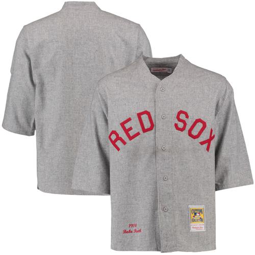 Mitchell And Ness 1914 Boston Red Sox #3 Babe Ruth Grey Throwback Stitched Jersey Men's