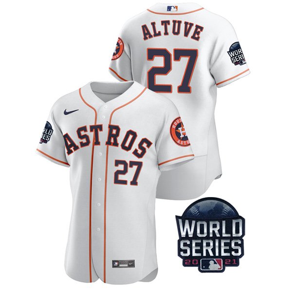 Houston Astros #27 Jose Altuve Men's 150th Anniversary 2021 World Series Authentic Jersey - White