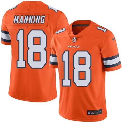 Broncos #18 Peyton Manning Orange Men's Stitched Limited Rush Jersey