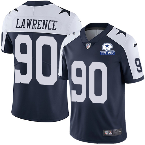 Cowboys #90 DeMarcus Lawrence Navy Blue Thanksgiving Men's Stitched With Established In 1960 Patch Vapor Untouchable Limited Throwback Jersey