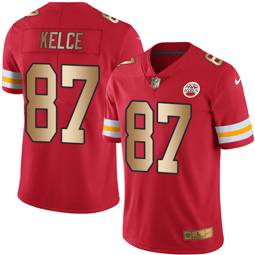 Chiefs #87 Travis Kelce Red Men's Stitched Limited Gold Rush Jersey