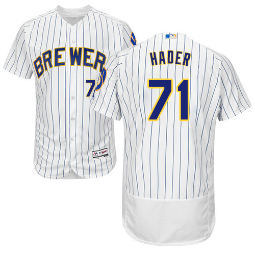 Milwaukee Brewers #71 Josh Hader White Strip Flexbase Authentic Collection Stitched Jersey Men's