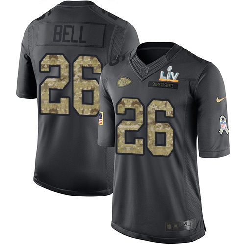 Kansas City Chiefs #26 Le'Veon Bell Black Youth Super Bowl LV Bound Stitched Limited 2016 Salute to Service Jersey Youth