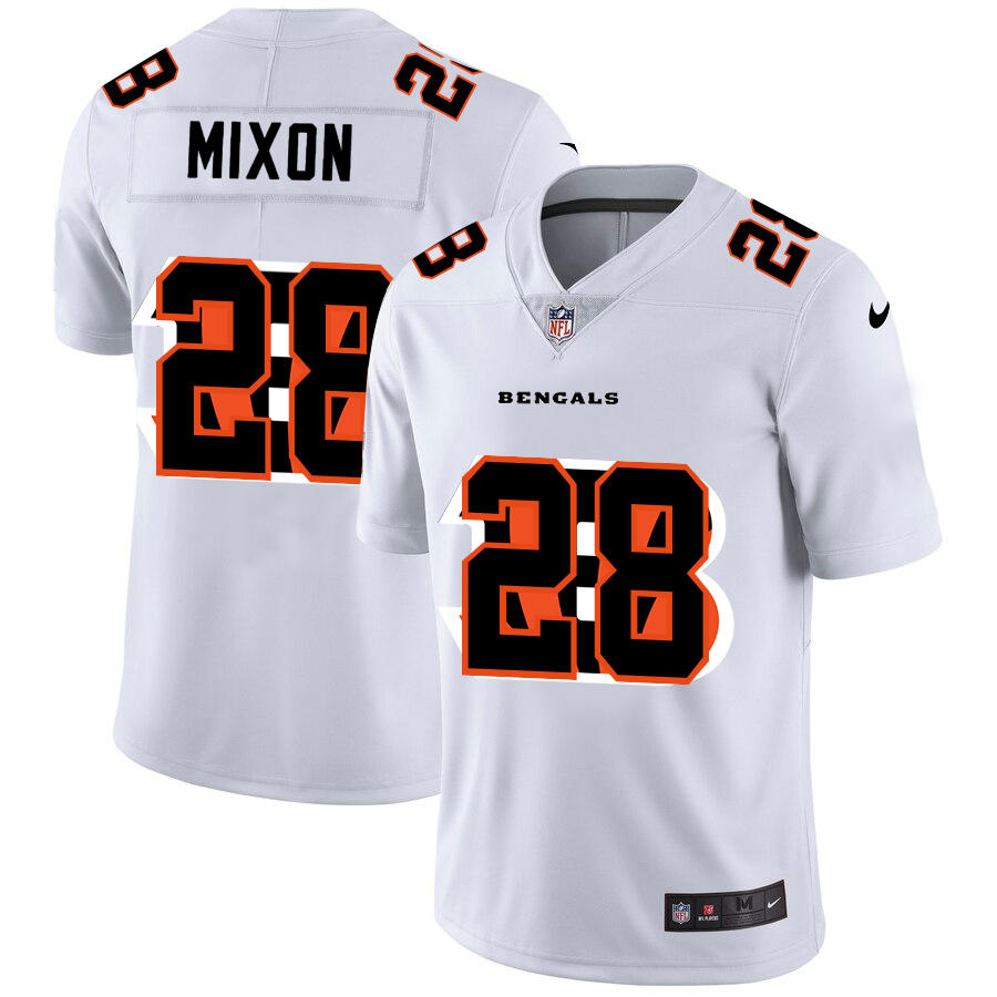 Cincinnati Bengals #28 Joe Mixon White Men's Team Logo Dual Overlap Limited Jersey