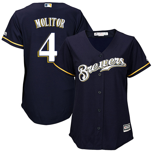 Milwaukee Brewers #4 Paul Molitor Navy Blue Alternate Women's Stitched Jersey Womens