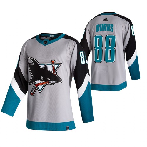 San Jose San Jose Sharks #88 Brent Burns Grey Men's Adidas 2020-21 Reverse Retro Alternate Jersey Men's