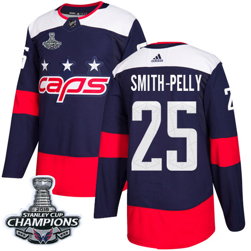Adidas Washington Capitals #25 Devante Smith-Pelly Navy Authentic 2018 Stadium Series Stanley Cup Final Champions Stitched Jersey Men's