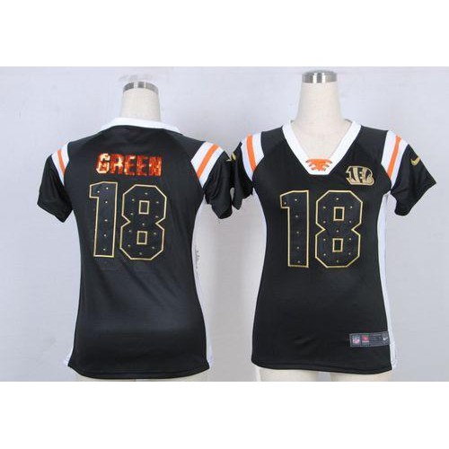 Cincinnati Bengals #18 A.J. Green Black Team Color Women's Stitched Elite Draft Him Shimmer Jersey Womens