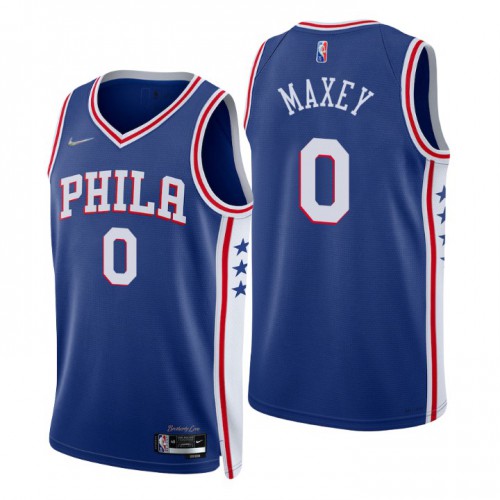 Philadelphia 76ers #0 Tyrese Maxey Royal Mens 2021-22 75th Anniversary Diamond Swingman Jersey - Icon Edition Mens
