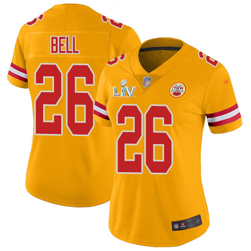 Kansas City Chiefs #26 Le'Veon Bell Gold Women's Super Bowl LV Bound Stitched Limited Inverted Legend Jersey Womens