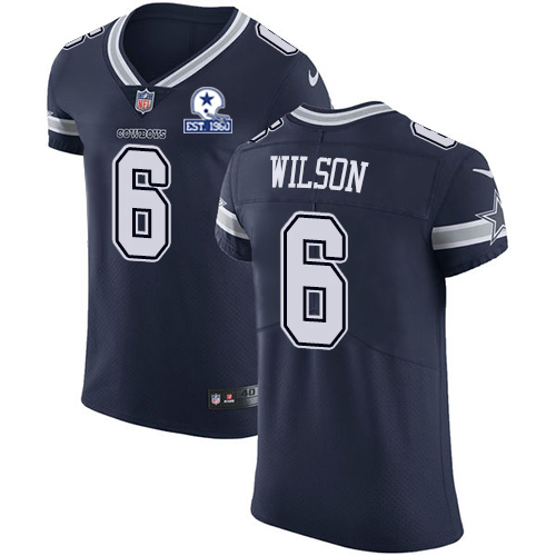 Cowboys #6 Donovan Wilson Navy Blue Team Color Men's Stitched With Established In 1960 Patch Vapor Untouchable Elite Jersey
