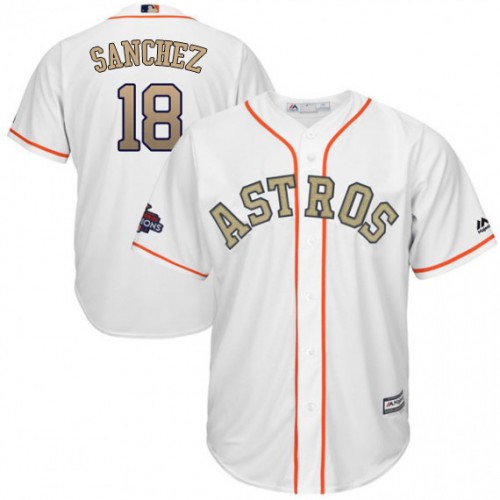 Houston Astros #18 Aaron Sanchez White 2018 Gold Program Cool Base Stitched Jersey Men's