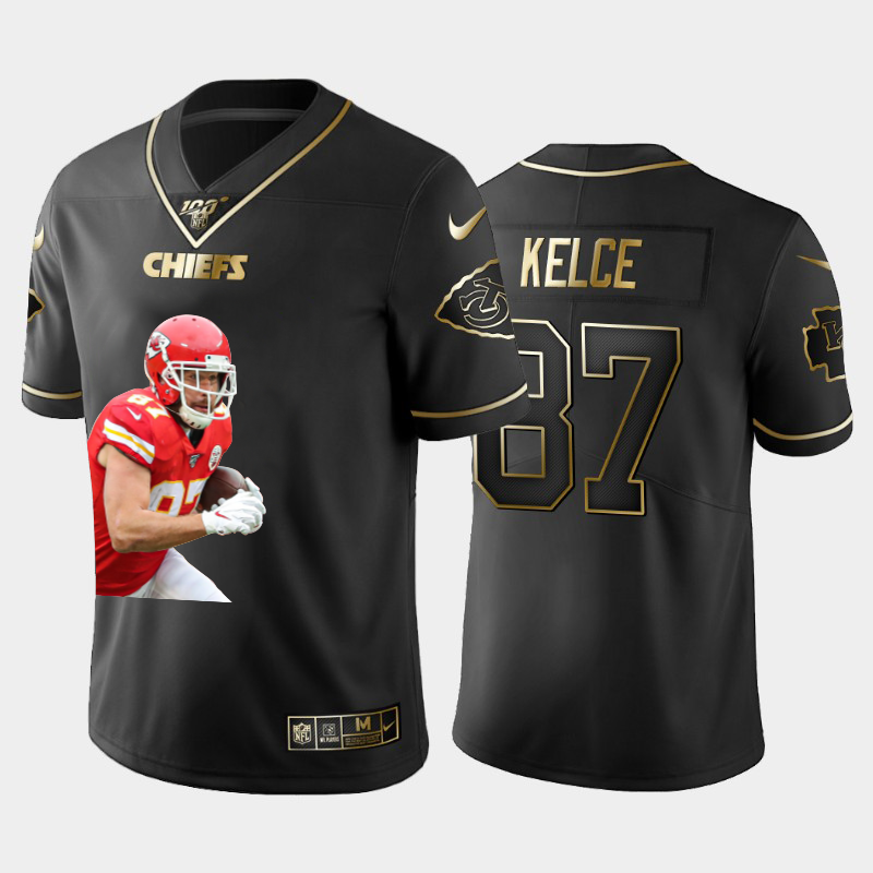 Kansas City Chiefs #87 Travis Kelce Team Hero 1 Vapor Limited 100 Jersey Black Golden
