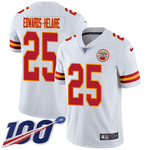 Chiefs #25 Clyde Edwards-Helaire White Men's Stitched 100th Season Vapor Untouchable Limited Jersey
