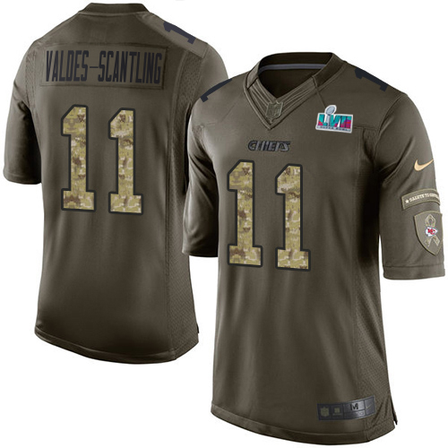 Chiefs #11 Marquez Valdes-Scantling Green Super Bowl LVII Patch Youth Stitched Limited 2015 Salute To Service Jersey