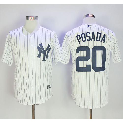 New York Yankees #20 Jorge Posada White Strip New Cool Base Stitched Jersey Men's