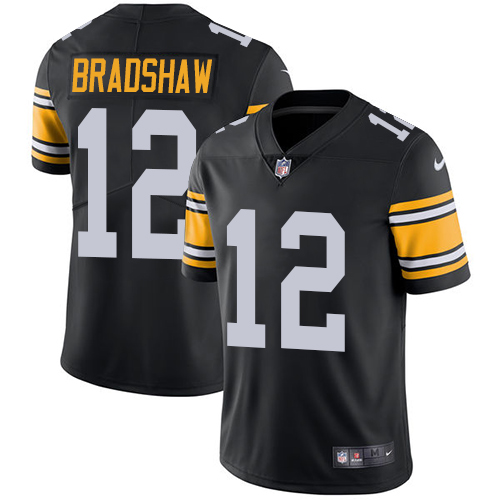 Steelers #12 Terry Bradshaw Black Alternate Youth Stitched Vapor Untouchable Limited Jersey