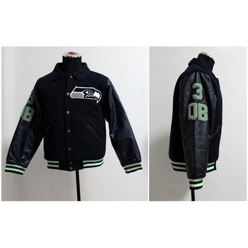 Mitchell And Ness Seattle Seattle Seahawks #3 Russell Wilson Authentic Wool Jacket Men's