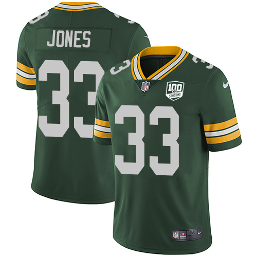 Packers #33 Aaron Jones Green Team Color Youth 100th Season Stitched Vapor Untouchable Limited Jersey