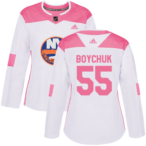 Adidas New York Islanders #55 Johnny Boychuk White/Pink Authentic Fashion Women's Stitched Jersey Womens