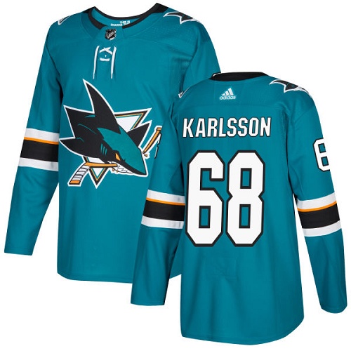 Adidas San Jose Sharks #68 Melker Karlsson Teal Home Authentic Stitched Jersey Men's