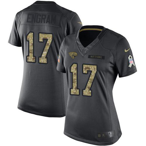 Jaguars #17 Evan Engram Black Women's Stitched Limited 2016 Salute To Service Jersey