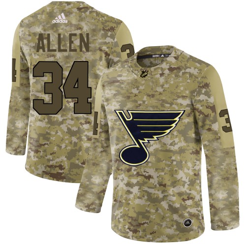 Adidas St. Louis Blues #34 Jake Allen Camo Authentic Stitched Jersey Men's