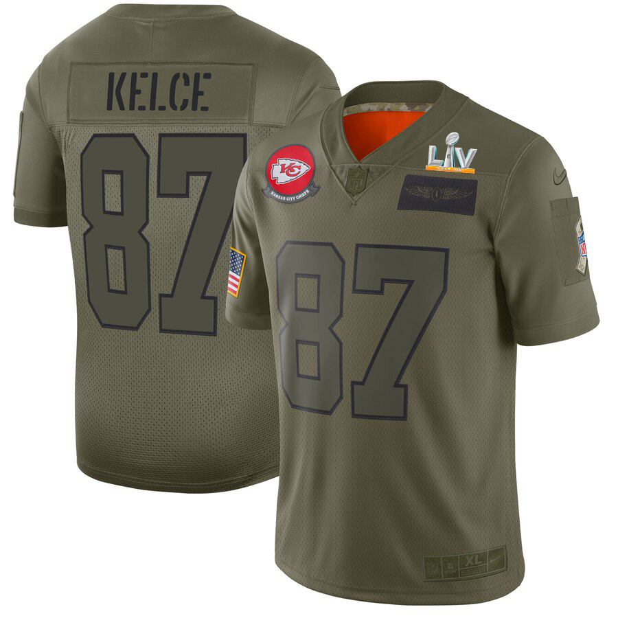 Chiefs #87 Travis Kelce Camo Men's Super Bowl LV Bound Stitched Limited 2019 Salute To Service Jersey