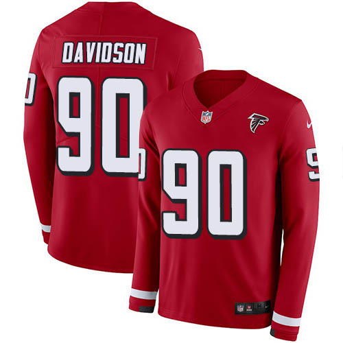 Atlanta Falcons #90 Marlon Davidson Red Team Color Youth Stitched Limited Therma Long Sleeve Jersey Youth
