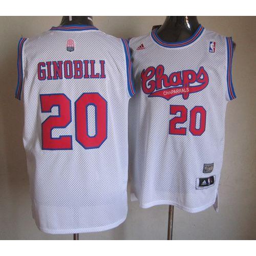San Antonio Spurs #20 Manu Ginobili White ABA Hardwood Classic Stitched Jersey Mens