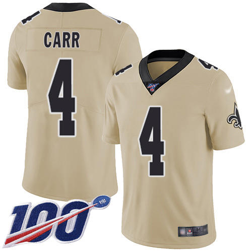 Saints #4 Derek Carr Gold Youth Stitched Limited Inverted Legend 100th Season Jersey