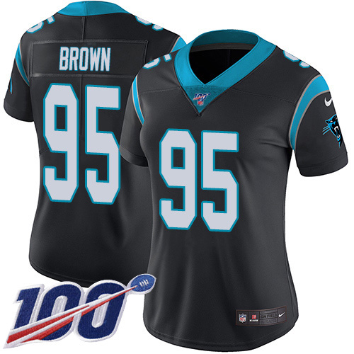 Carolina Panthers #95 Derrick Brown Black Team Color Women's Stitched 100th Season Vapor Untouchable Limited Jersey Womens