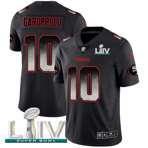49ers #10 Jimmy Garoppolo Black Super Bowl LIV 2020 Men's Stitched Vapor Untouchable Limited Smoke Fashion Jersey