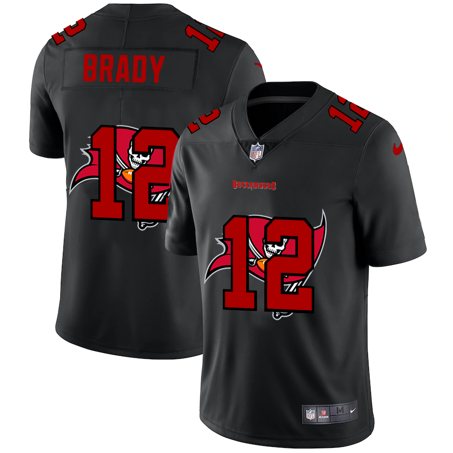 Tampa Bay Buccaneers #12 Tom Brady Men's Team Logo Dual Overlap Limited Jersey Black