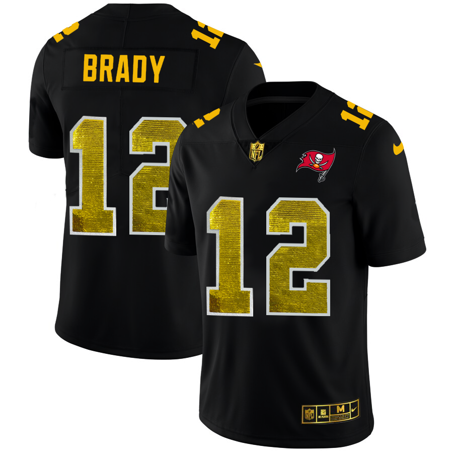 Tampa Bay Buccaneers #12 Tom Brady Men's Black Golden Sequin Vapor Limited Jersey