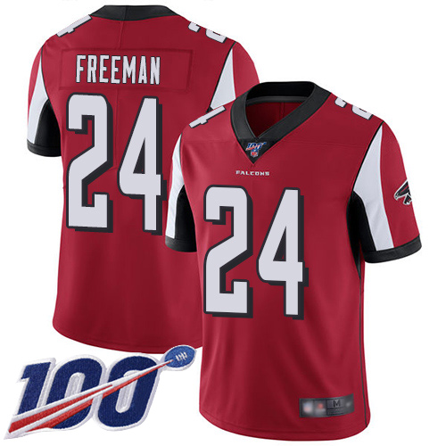 Atlanta Falcons #24 Devonta Freeman Red Team Color Men's Stitched 100th Season Vapor Limited Jersey Men's