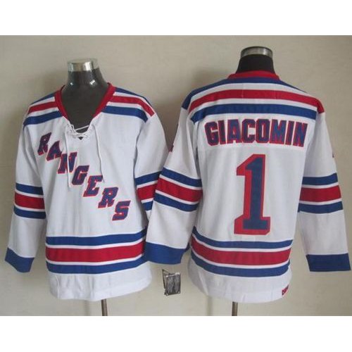 New York Rangers #1 Eddie Giacomin White CCM Throwback Stitched Jersey Men's