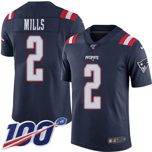 Patriots #2 Jalen Mills Navy Blue Men's Stitched Limited Rush 100th Season Jersey