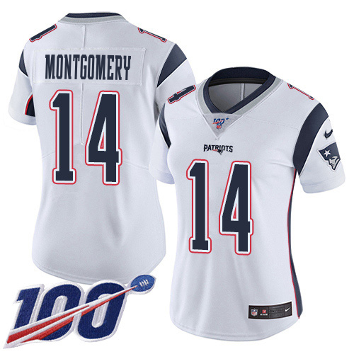 Patriots #14 Ty Montgomery White Women's Stitched 100th Season Vapor Limited Jersey