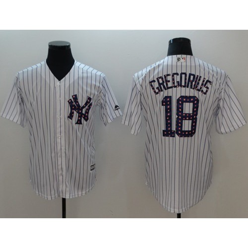 New York Yankees #18 Didi Gregorius White Strip New Cool Base 2018 Stars & Stripes Stitched Jersey Men's