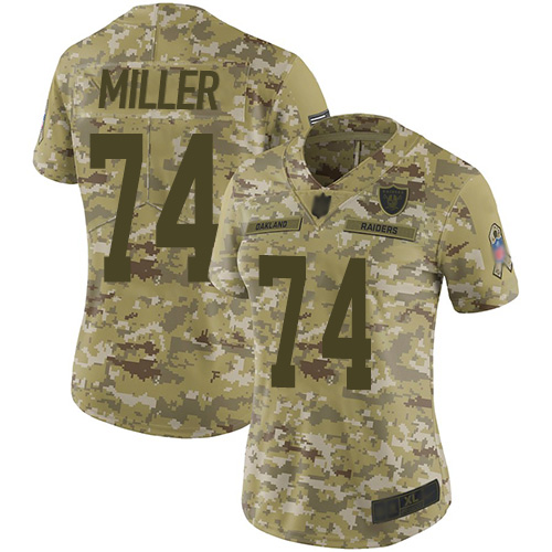 Las Vegas Raiders #74 Kolton Miller Camo Women's Stitched Limited 2018 Salute to Service Jersey Womens