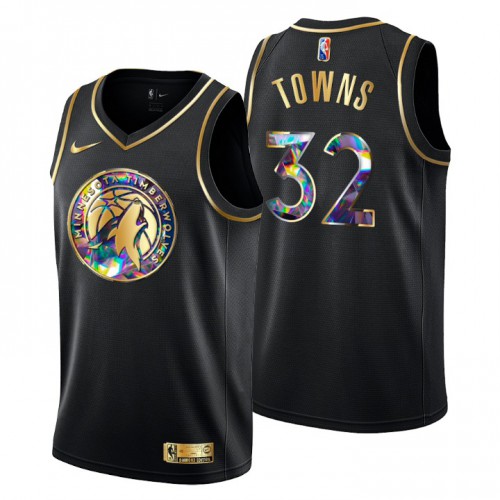 Minnesota Minnesota Timberwolves #32 Karl-Anthony Towns Mens Golden Edition Diamond Logo 2021/22 Swingman Jersey - Black Mens