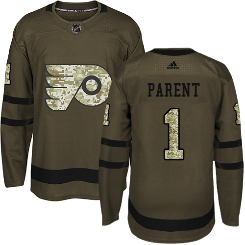 Adidas Philadelphia Flyers #1 Bernie Parent Green Salute to Service Stitched Youth Jersey Youth