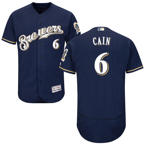 Milwaukee Brewers #6 Lorenzo Cain Navy Blue Flexbase Authentic Collection Stitched Jersey Men's
