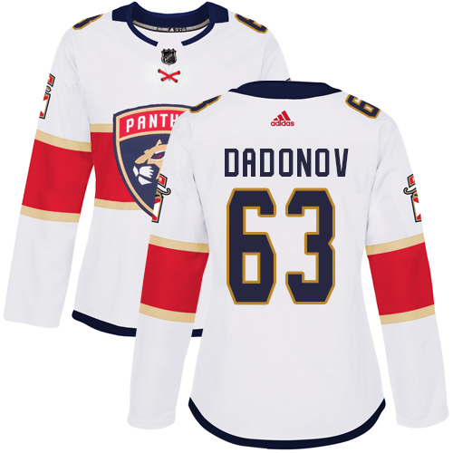 Adidas Florida Panthers #63 Evgenii Dadonov White Road Authentic Women's Stitched Jersey Womens