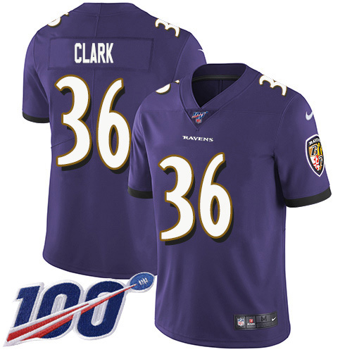 Baltimore Ravens #36 Chuck Clark Purple Team Color Men's Stitched 100th Season Vapor Untouchable Limited Jersey Men's