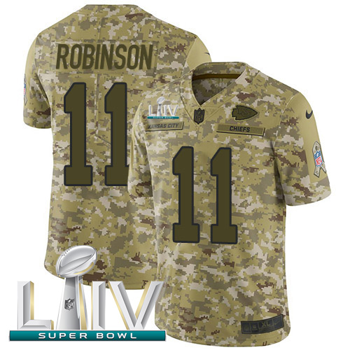 Kansas City Chiefs #11 Demarcus Robinson Camo Super Bowl LIV 2020 Youth Stitched Limited 2018 Salute To Service Jersey Youth