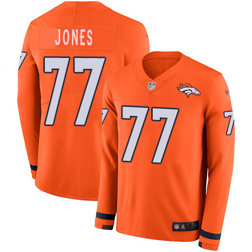 Men's Denver Broncos #77 Sam Jones Orange Team Color Men's Stitched Limited Therma Long Sleeve Jersey Men's